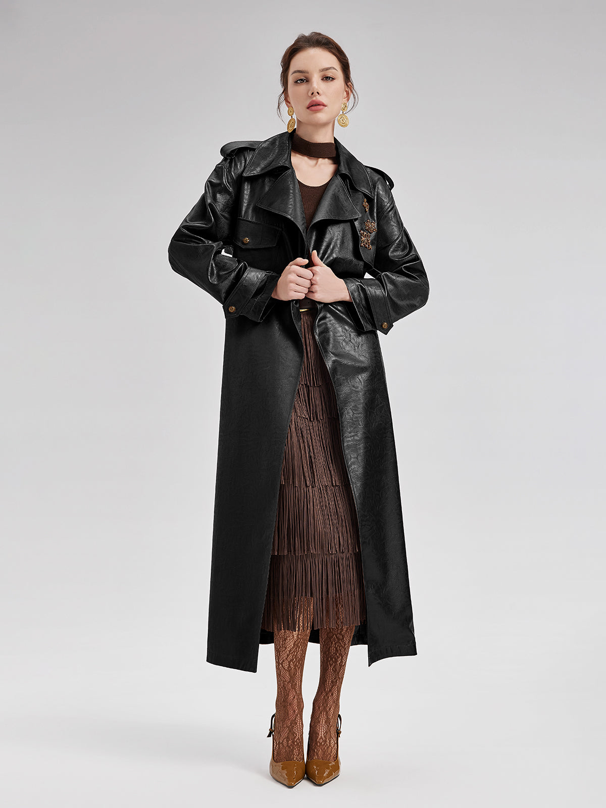 Rock Texture Beaded Trench Coat