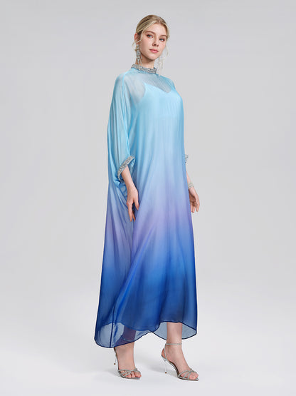 Beaded Gradient Batwing Sleeve Maxi Dress (Slip Dress Included)