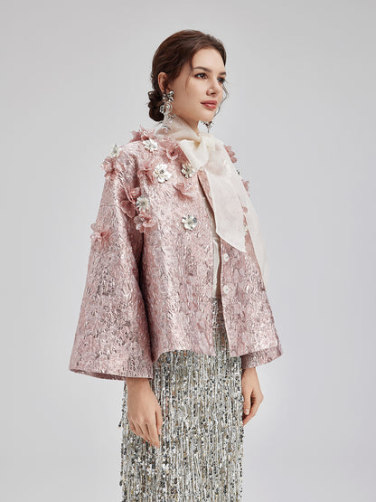 Haute Couture Gold Jacquard Satin Cape Coat