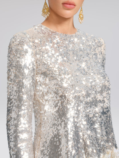 Sequin Hand-Cut Floral Lace Trim Top