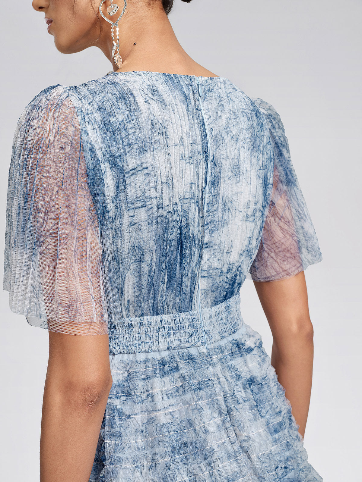 Watercolor Tulle Print Ruffle Dress