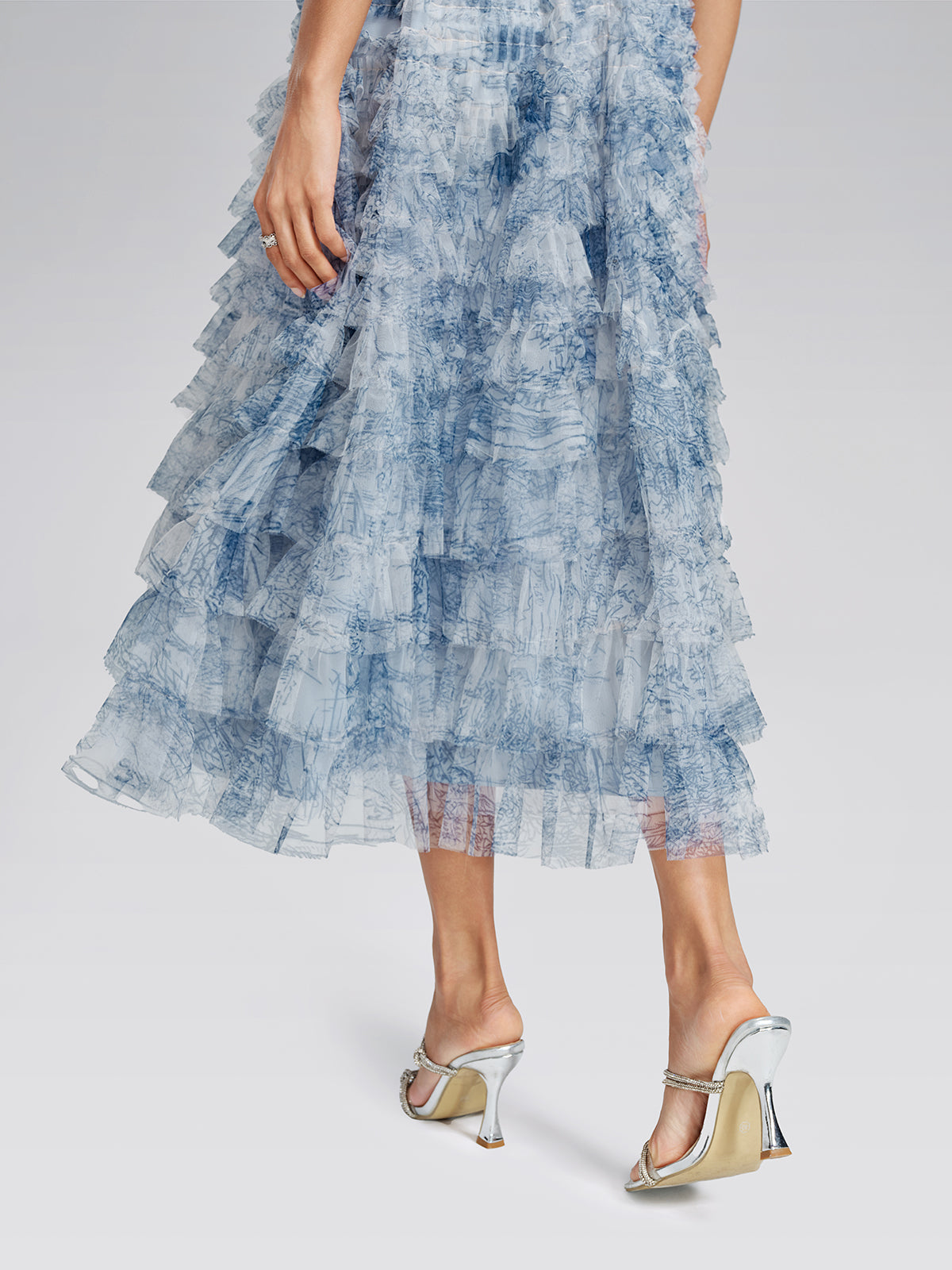 Watercolor Tulle Print Ruffle Dress