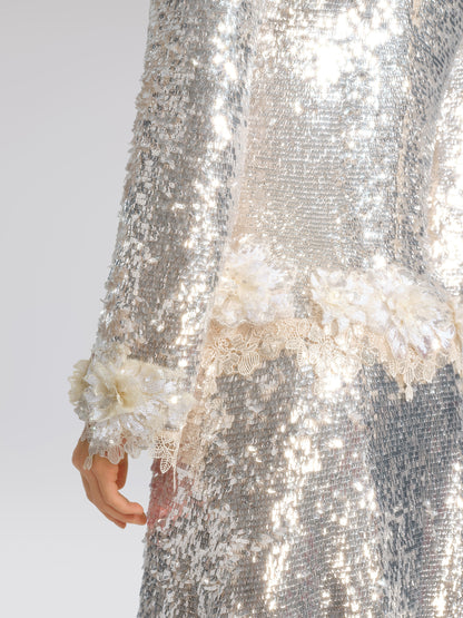 Sequin Hand-Cut Floral Lace Trim Top