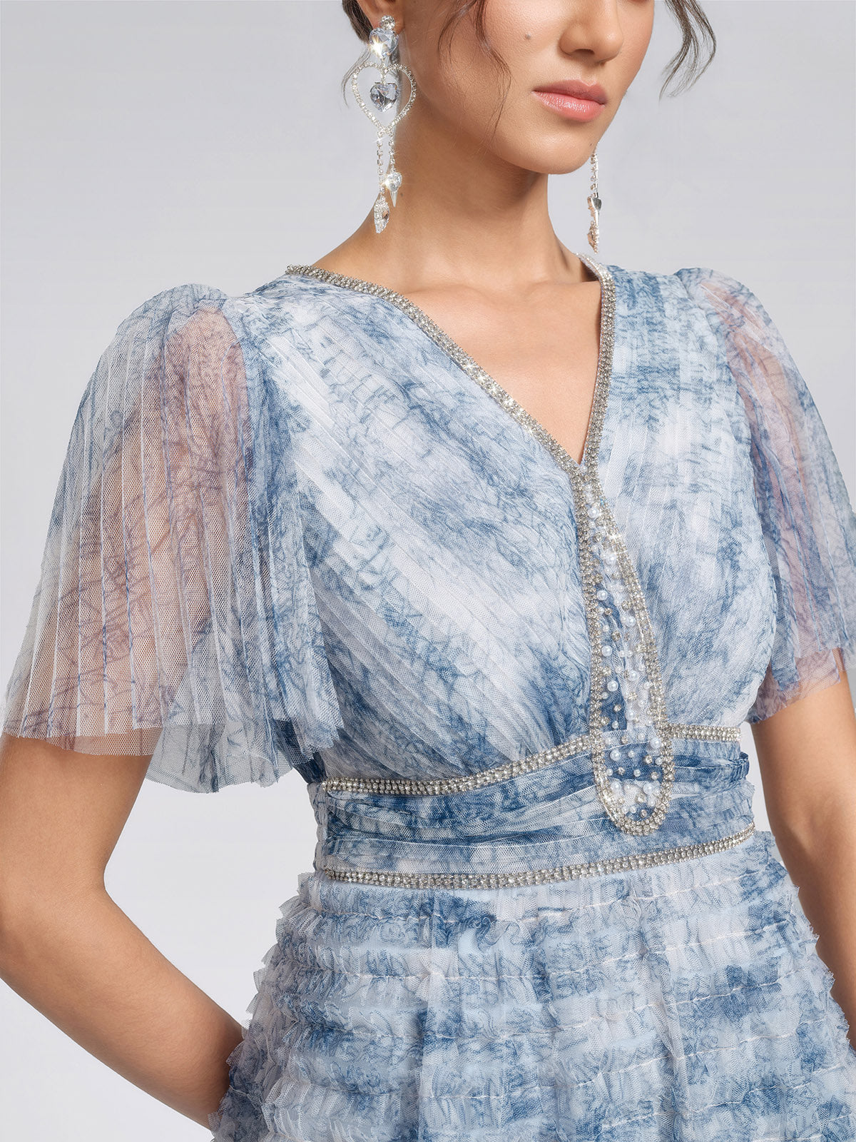 Watercolor Tulle Print Ruffle Dress