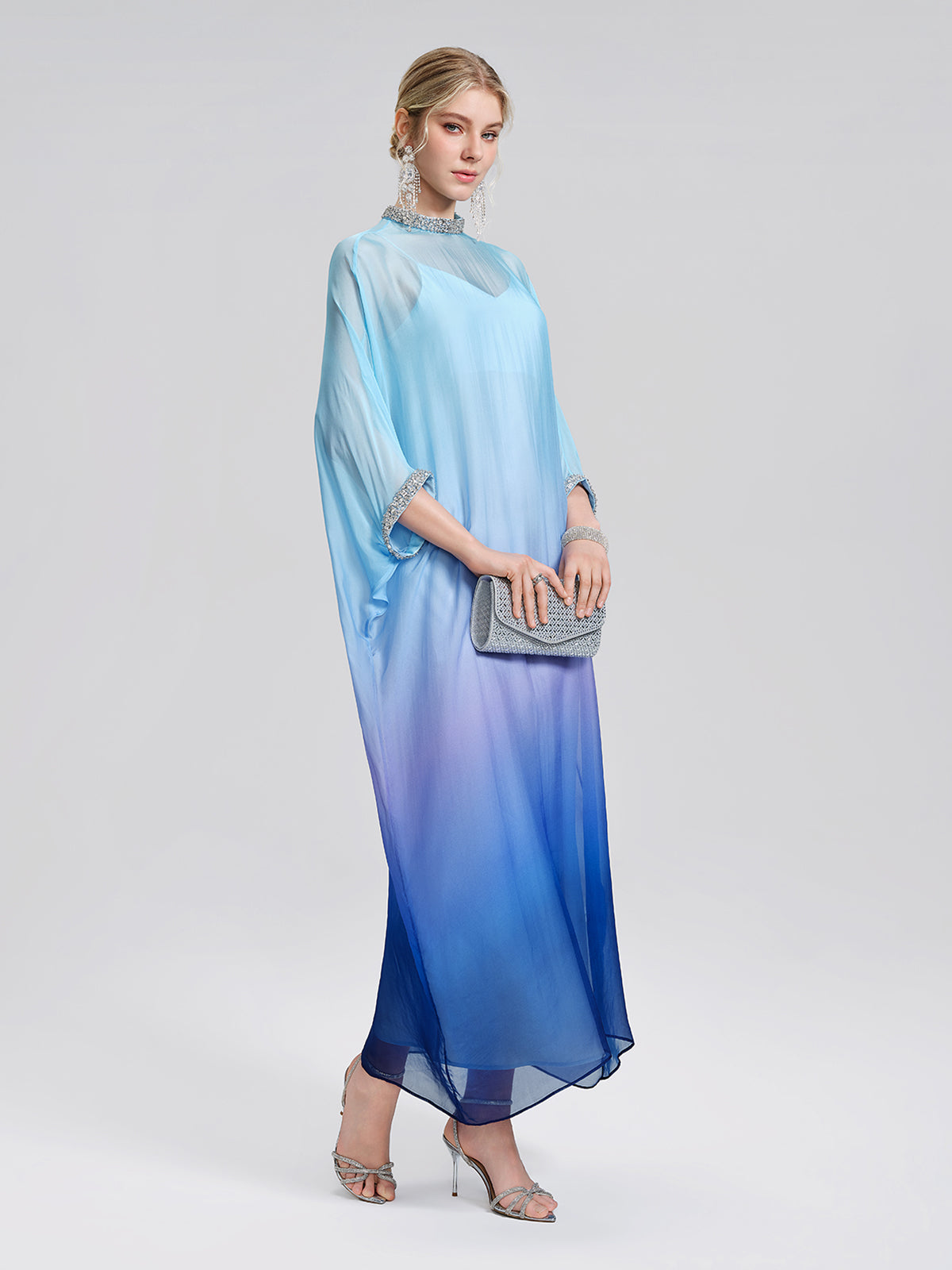 Beaded Gradient Batwing Sleeve Maxi Dress (Slip Dress Included)