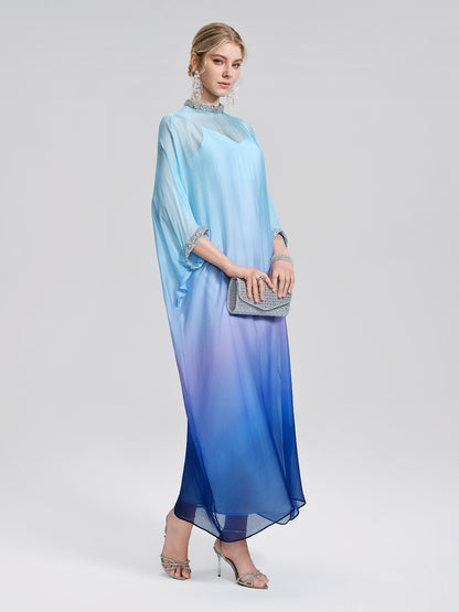 Beaded Gradient Batwing Sleeve Maxi Dress (Slip Dress Included)