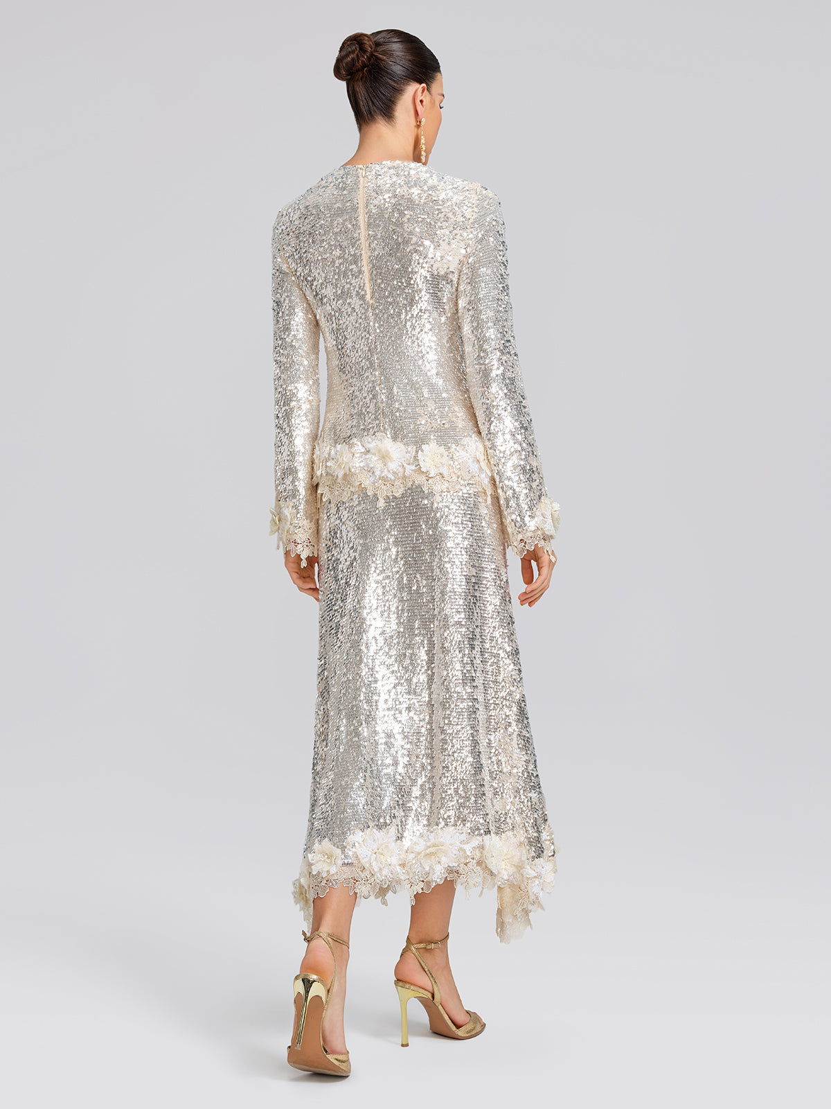 Sequin Hand-Cut Floral Lace Trim Top