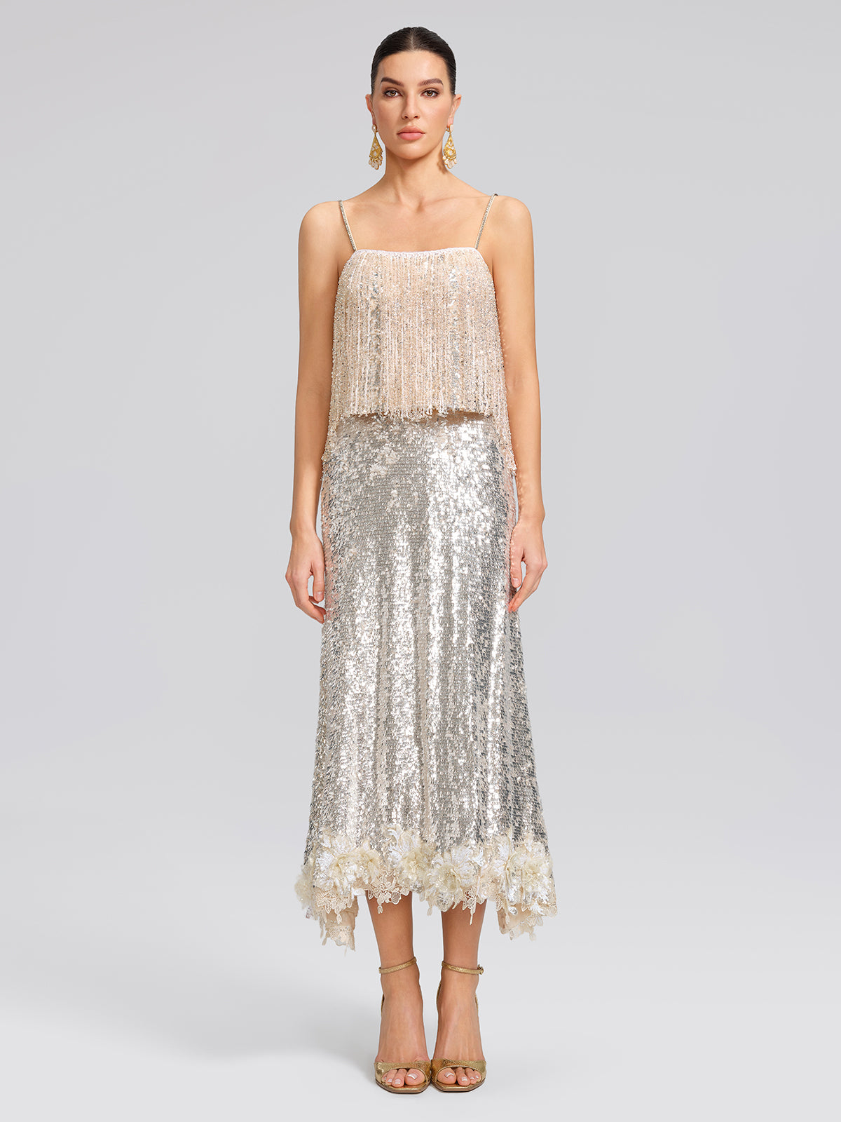 Hand-Beaded Crystal Fringe Camisole