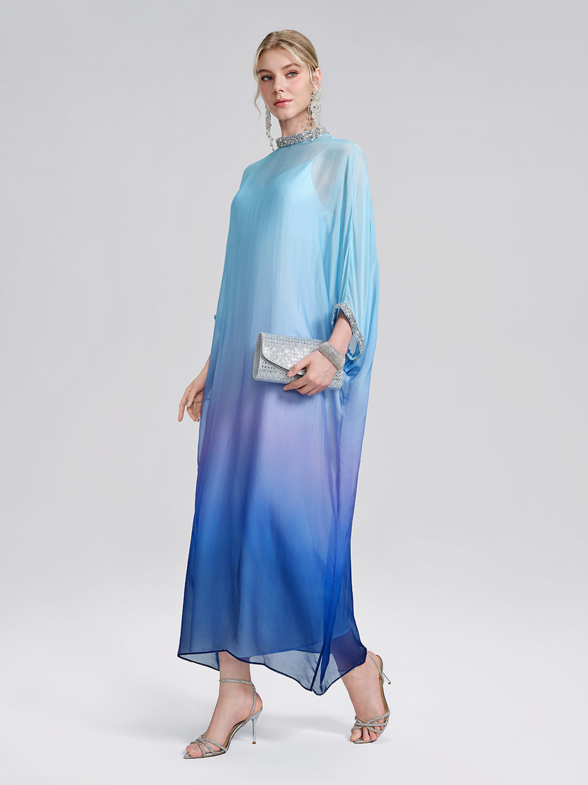 Beaded Gradient Batwing Sleeve Maxi Dress (Slip Dress Included)