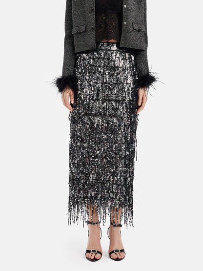 Tassel Sequin Midi Skirt