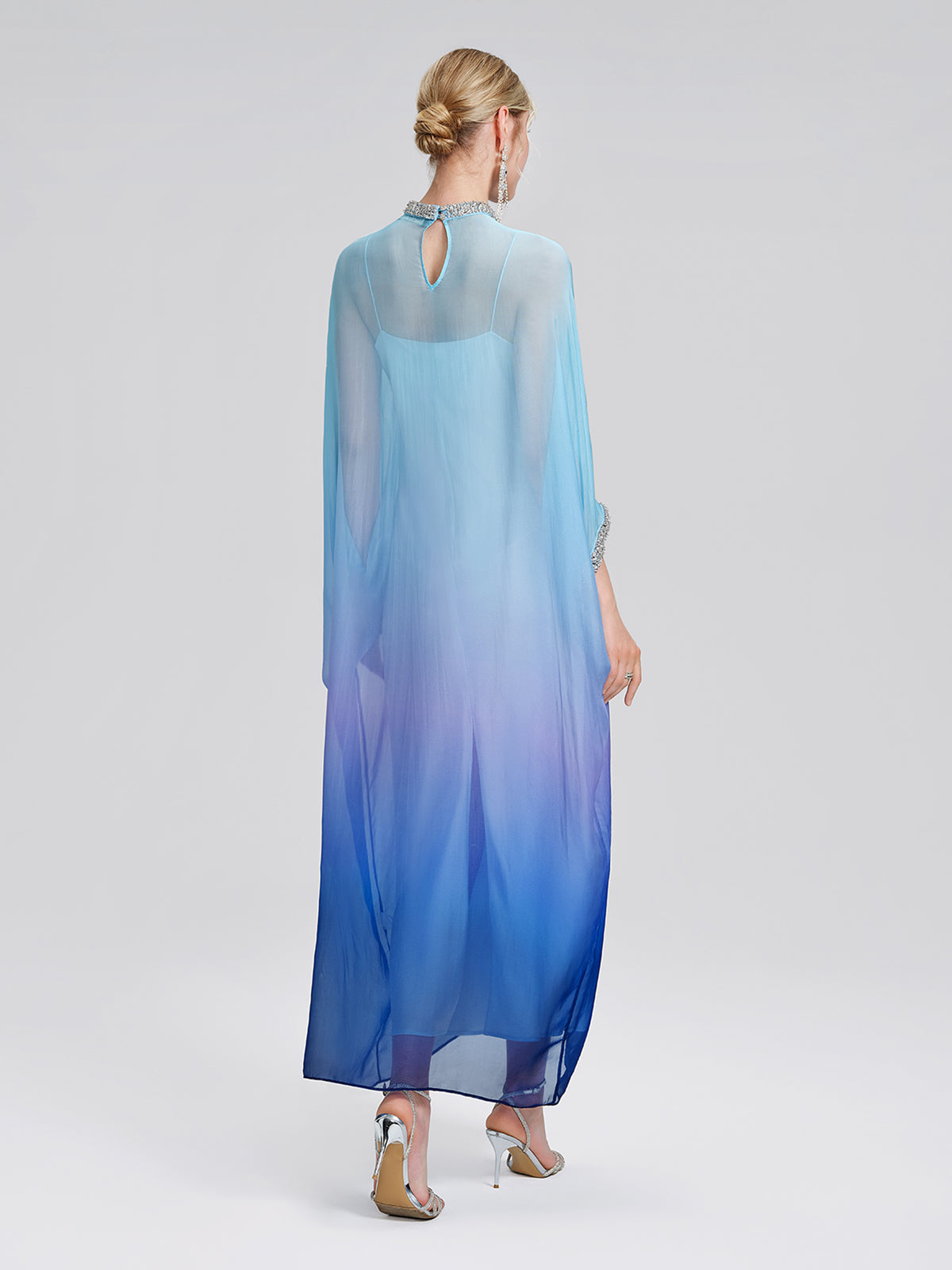 Beaded Gradient Batwing Sleeve Maxi Dress (Slip Dress Included)
