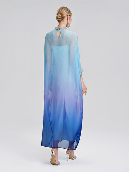 Beaded Gradient Batwing Sleeve Maxi Dress (Slip Dress Included)