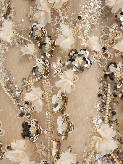 Sequin Floral Embroidery Elastic Fishtail Skirt