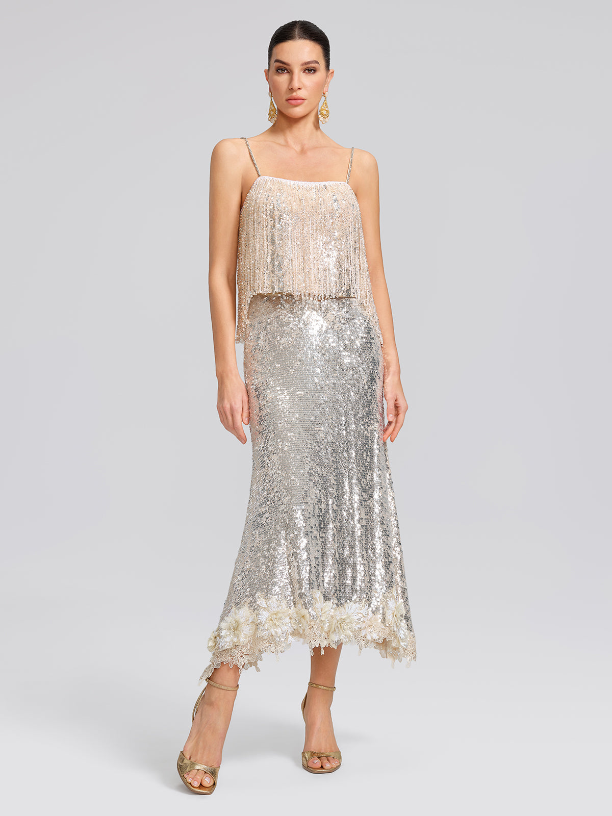 Hand-Beaded Crystal Fringe Camisole