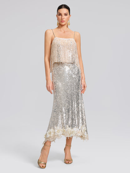 Hand-Beaded Crystal Fringe Camisole