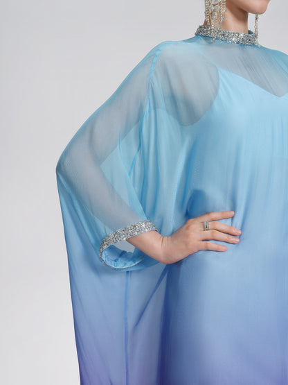 Beaded Gradient Batwing Sleeve Maxi Dress (Slip Dress Included)