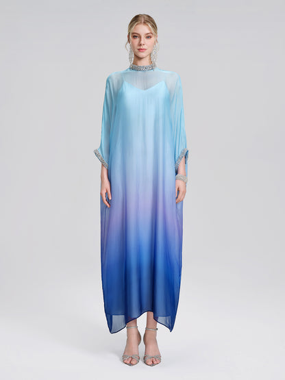 Beaded Gradient Batwing Sleeve Maxi Dress (Slip Dress Included)