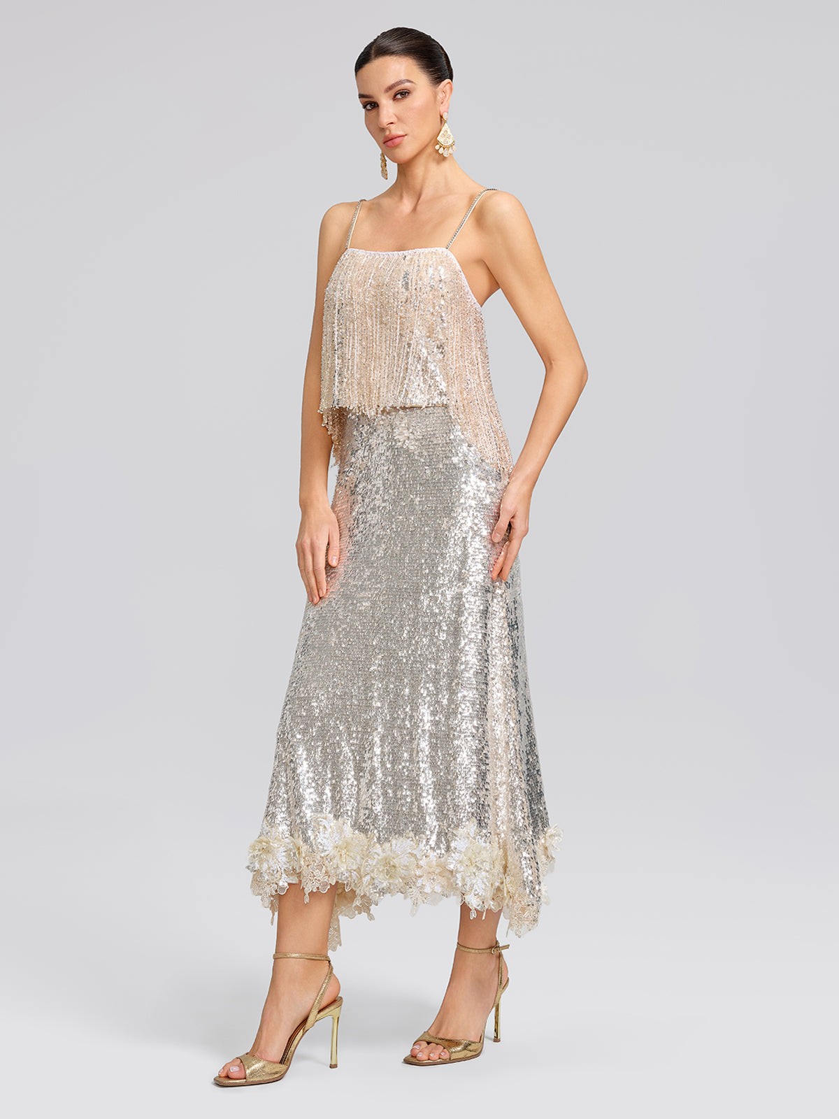 Hand-Beaded Crystal Fringe Camisole