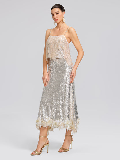 Hand-Beaded Crystal Fringe Camisole