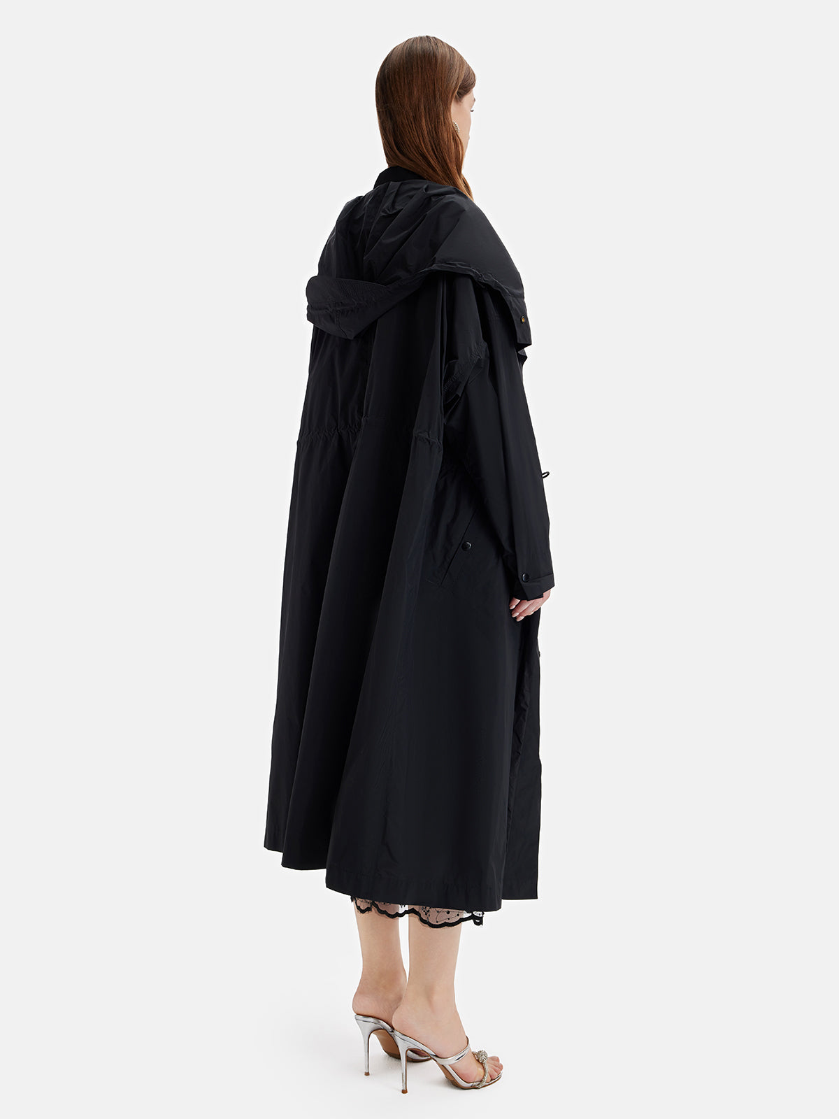 Drawstring Hooded Oversized Trench Coat