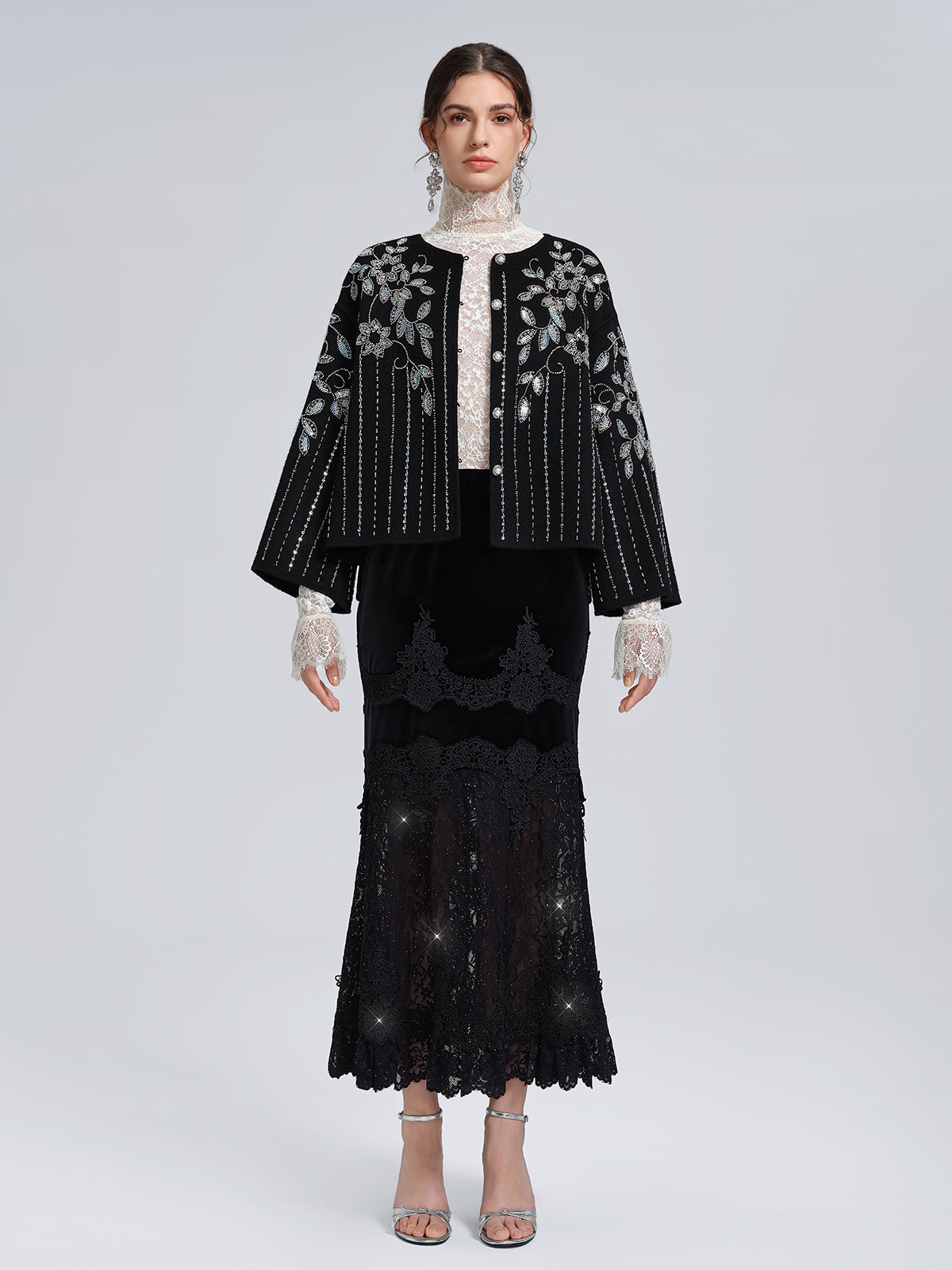 100% Wool Sequin-Embroidered Jacket