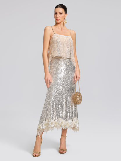 Hand-Beaded Crystal Fringe Camisole