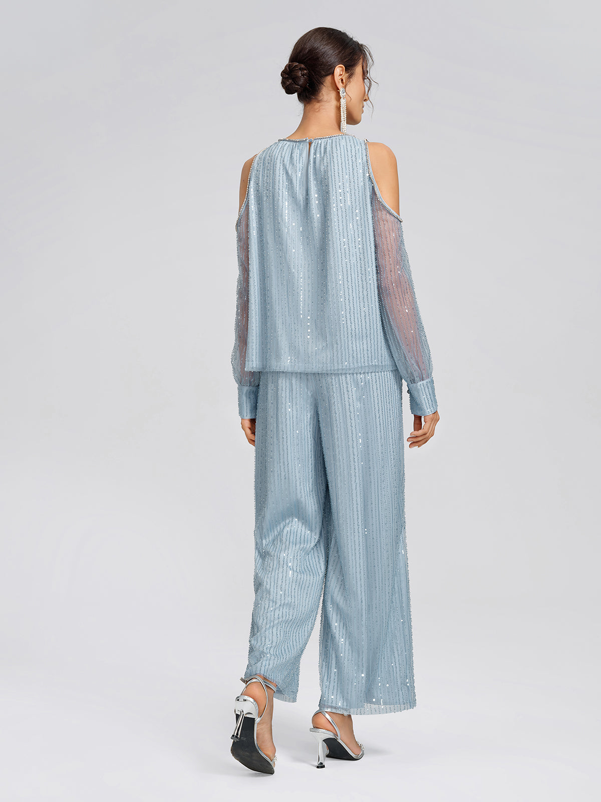 Beaded Mesh High-Waisted Pants