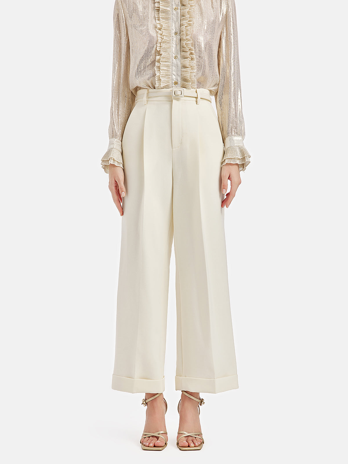 Silk-Wool Straight-Leg Trousers (With Belt)