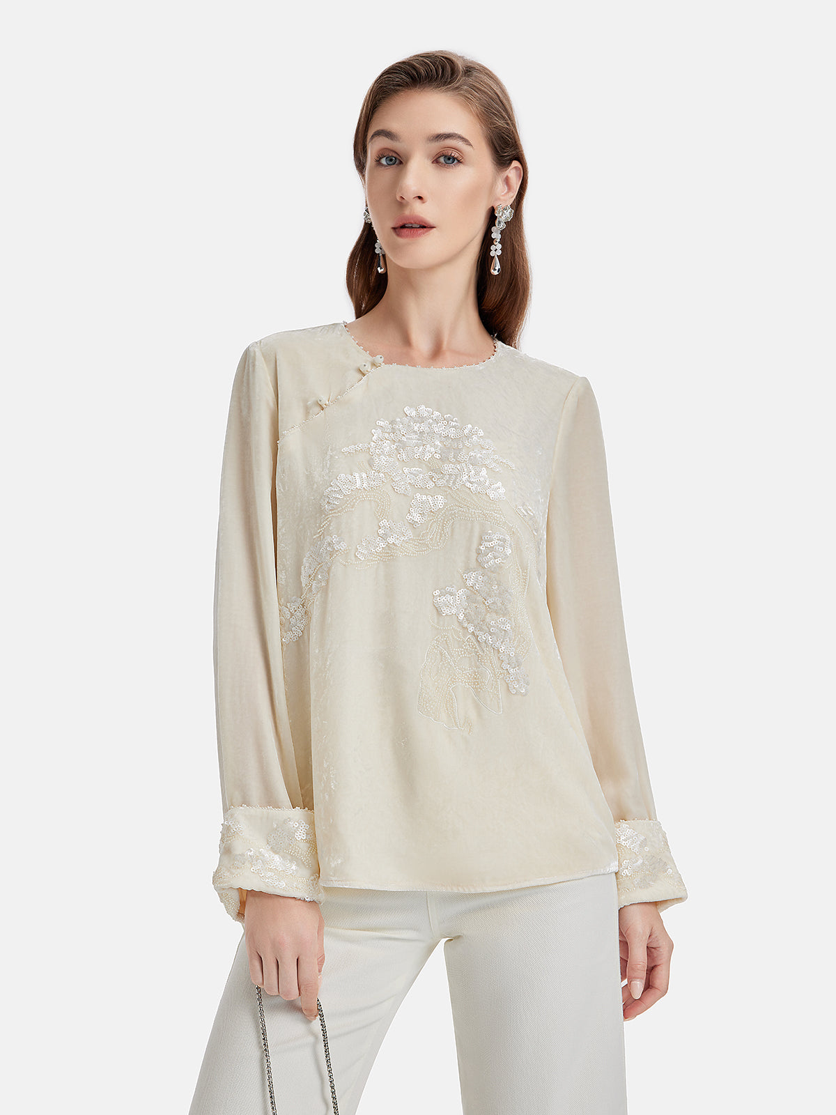 Velvet Sequin Embroidered Blouse