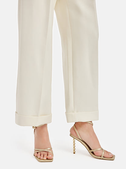 Silk-Wool Straight-Leg Trousers (With Belt)