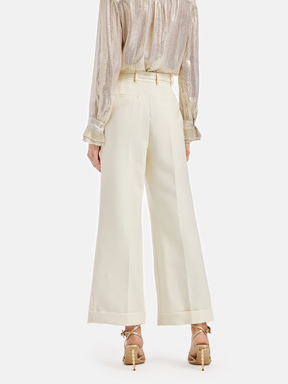 Silk-Wool Straight-Leg Trousers (With Belt)