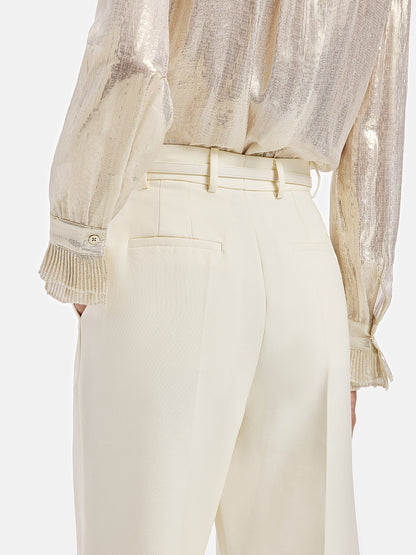 Silk-Wool Straight-Leg Trousers (With Belt)