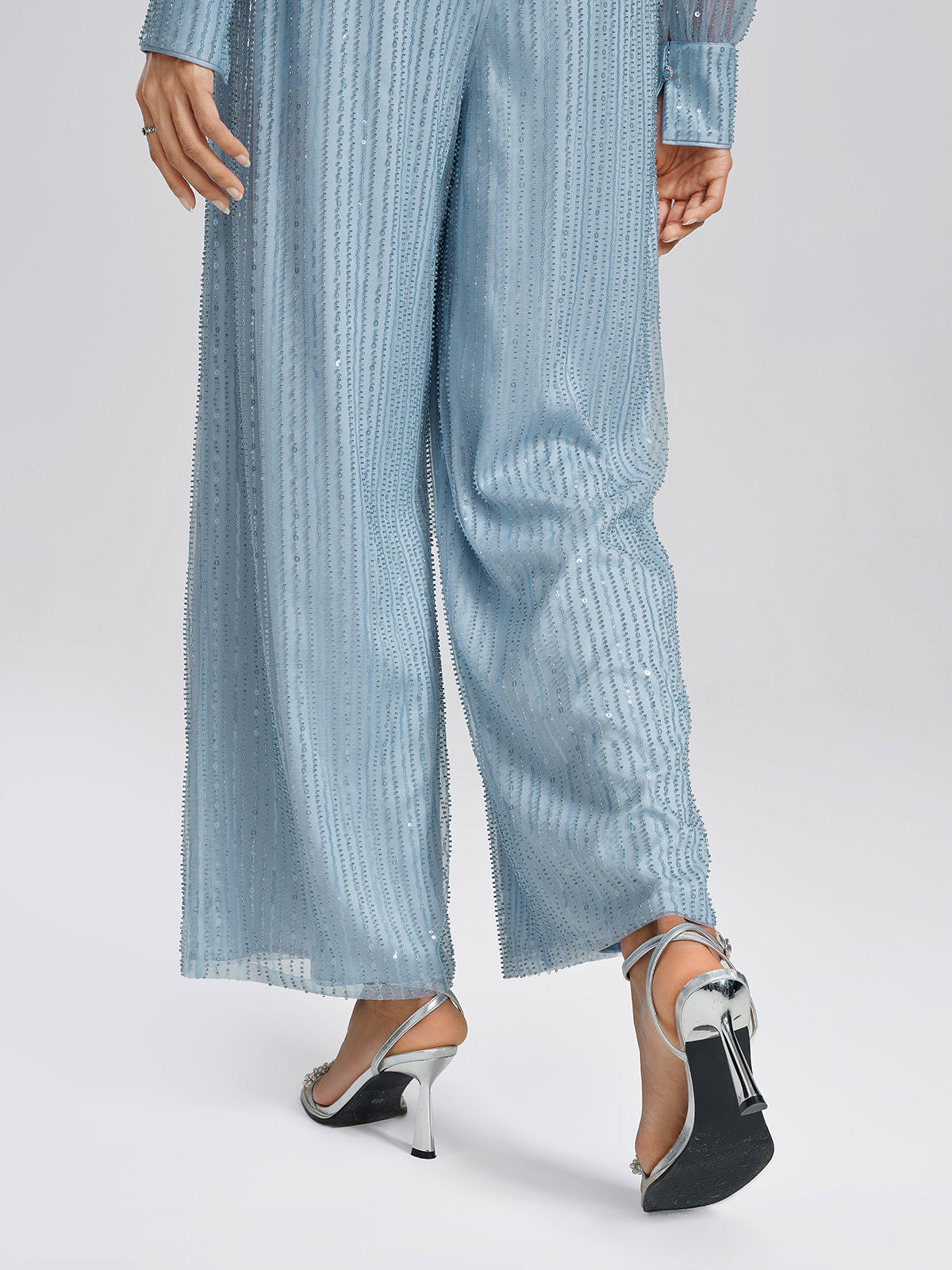 Beaded Mesh High-Waisted Pants