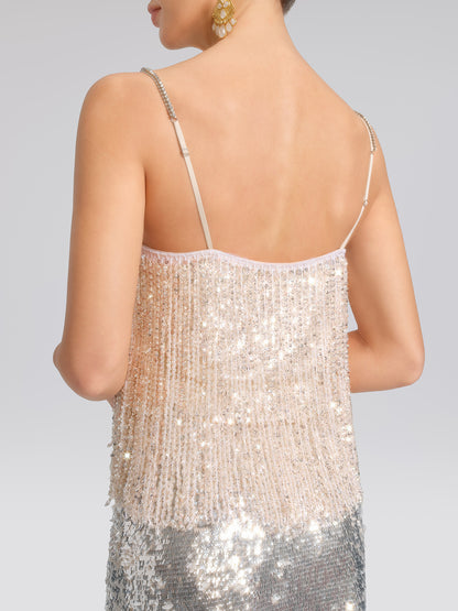 Hand-Beaded Crystal Fringe Camisole