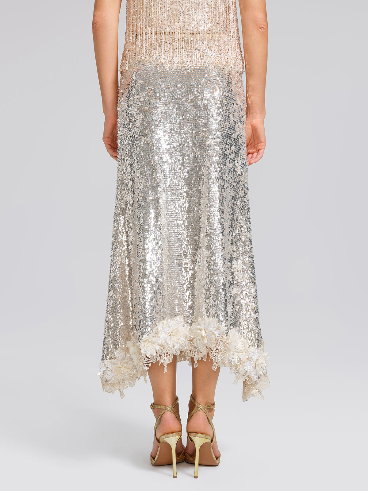 Sequin Mermaid Lace Trim Elastic-Waist Skirt