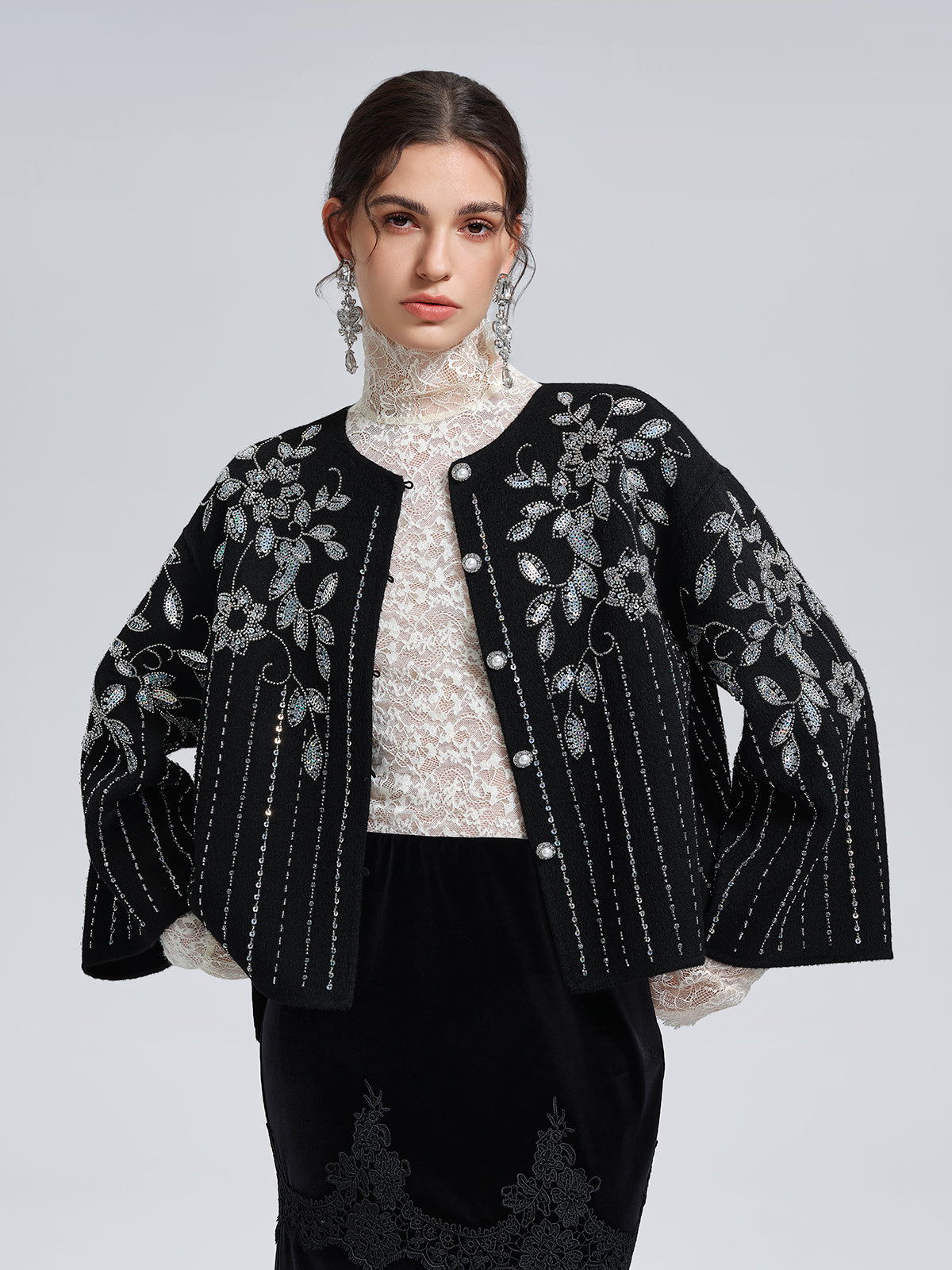 100% Wool Sequin-Embroidered Jacket