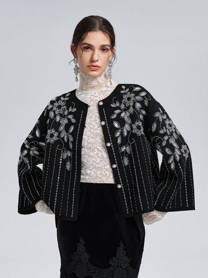100% Wool Sequin-Embroidered Jacket