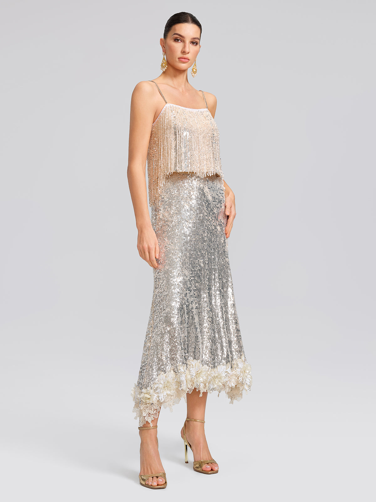 Hand-Beaded Crystal Fringe Camisole