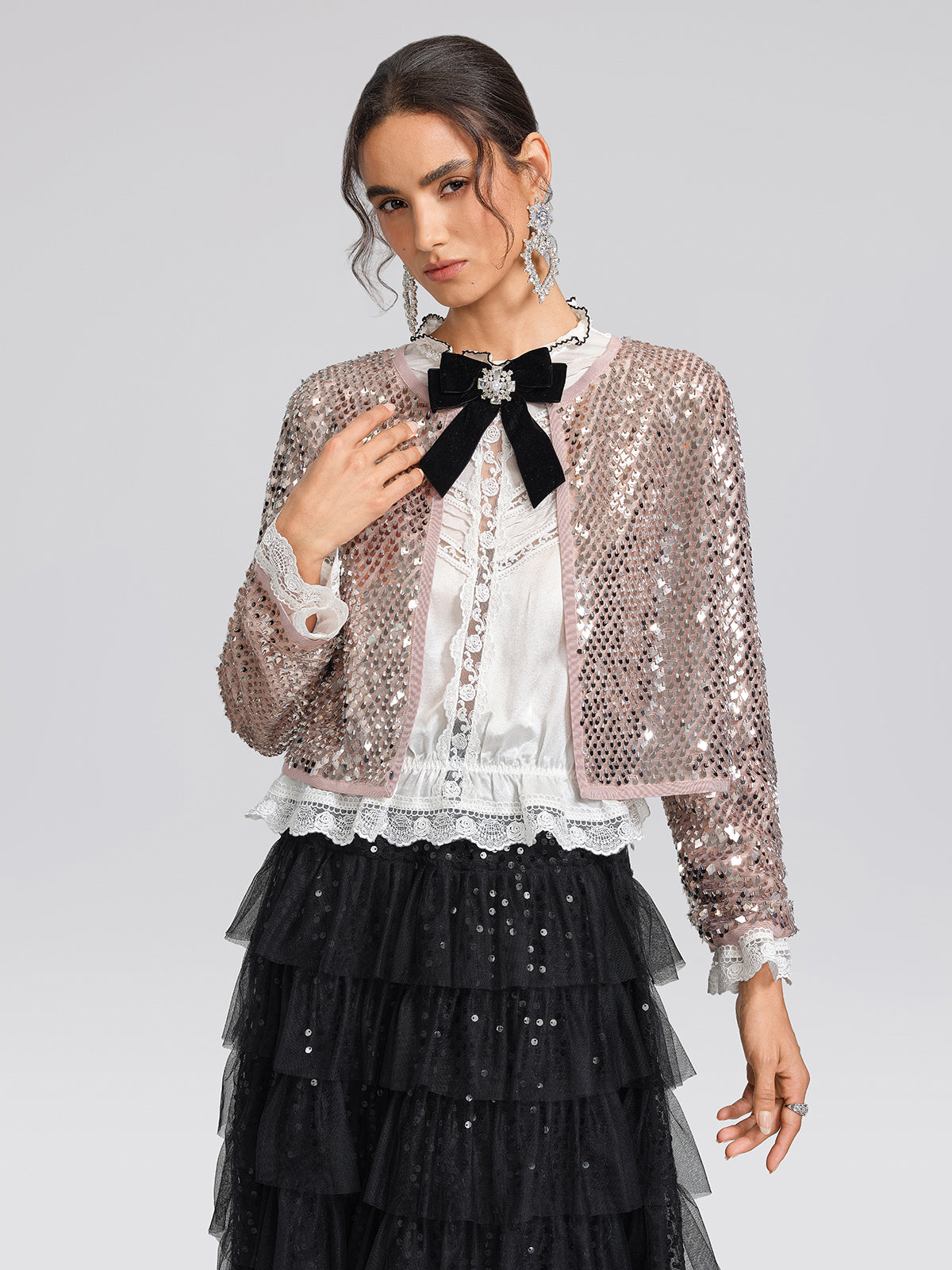 Champagne Sequin Trim Jacket