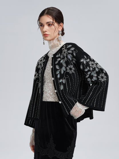 100% Wool Sequin-Embroidered Jacket