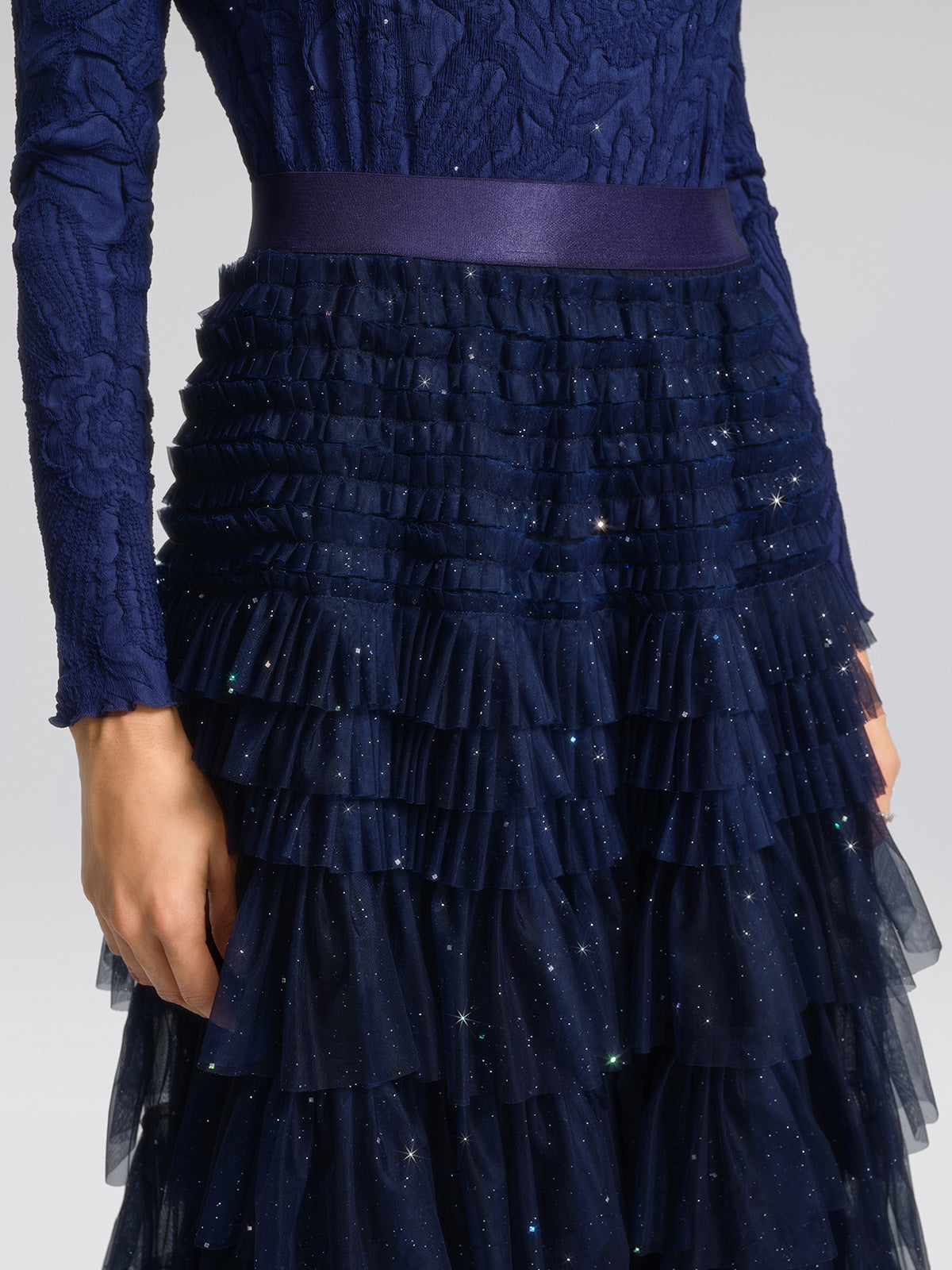 Sequin Mesh Pleated Gradient Skirt