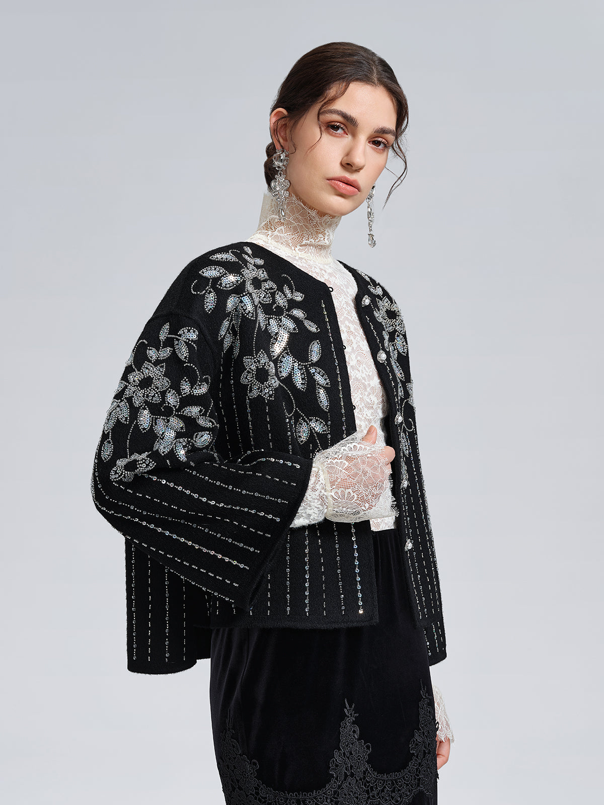 100% Wool Sequin-Embroidered Jacket