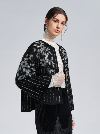 100% Wool Sequin-Embroidered Jacket