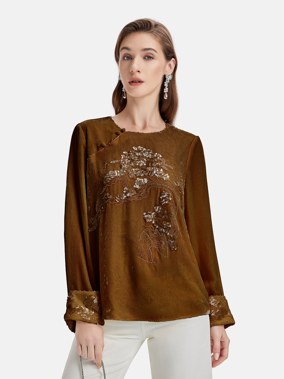 Velvet Sequin Embroidered Blouse