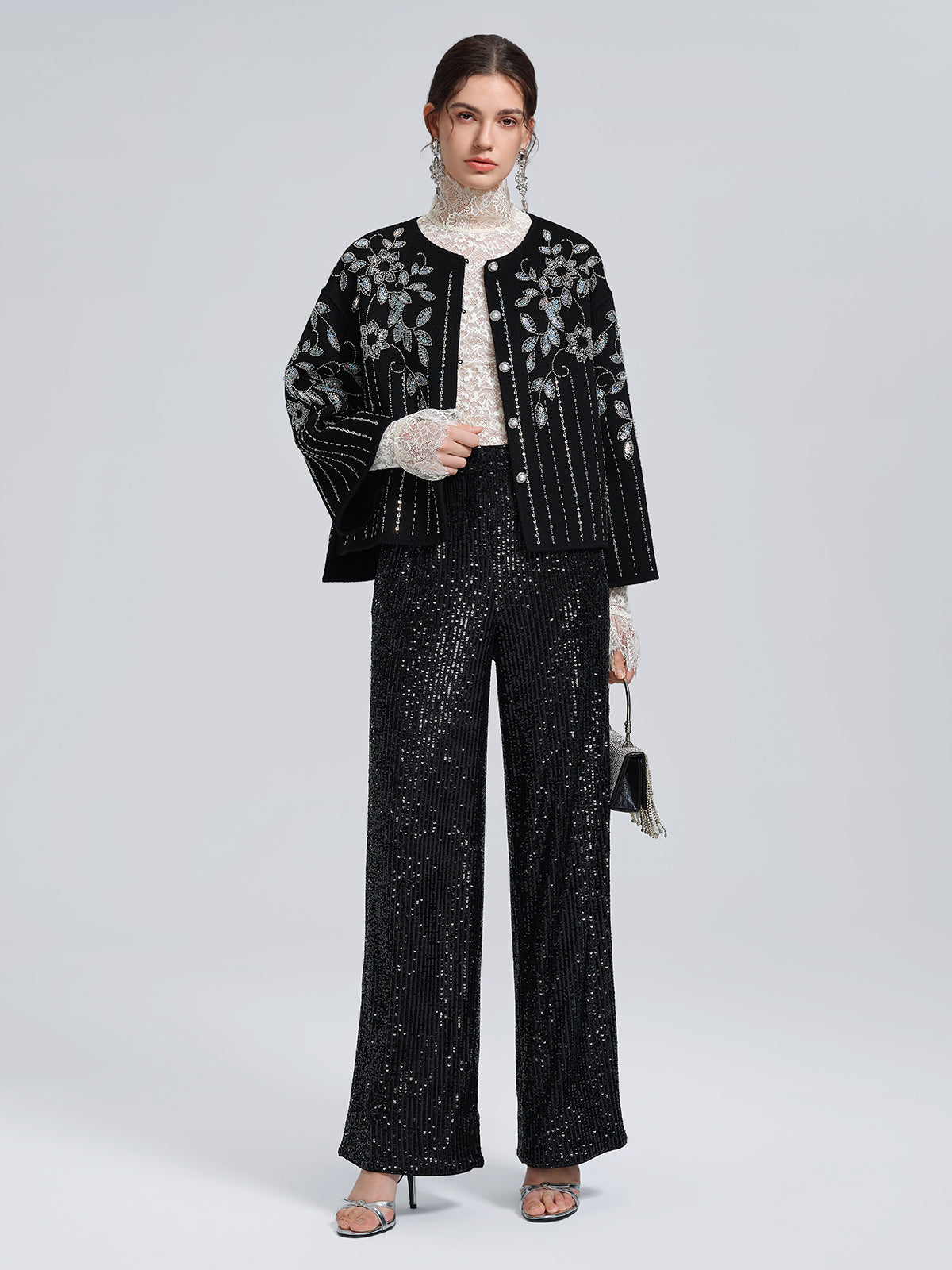 100% Wool Sequin-Embroidered Jacket