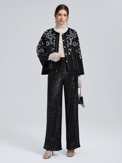 100% Wool Sequin-Embroidered Jacket