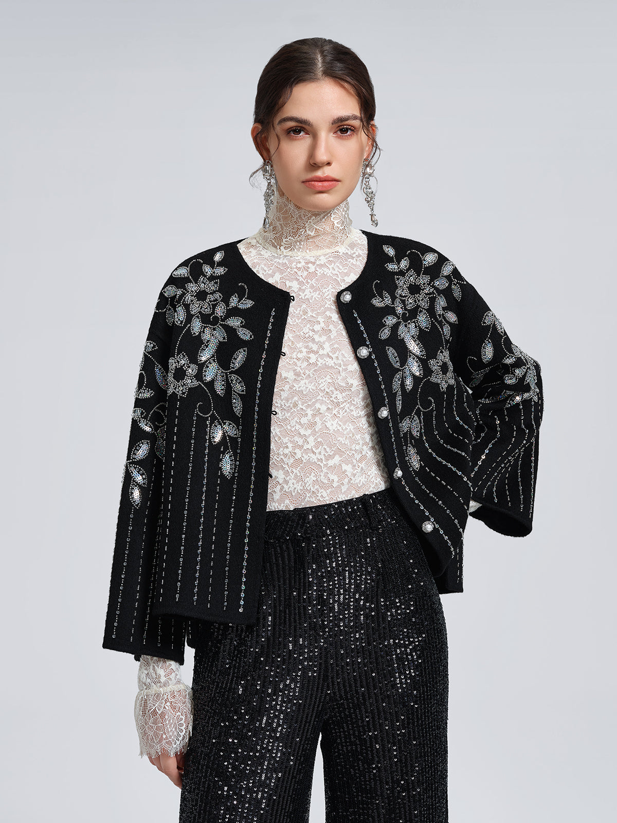 100% Wool Sequin-Embroidered Jacket