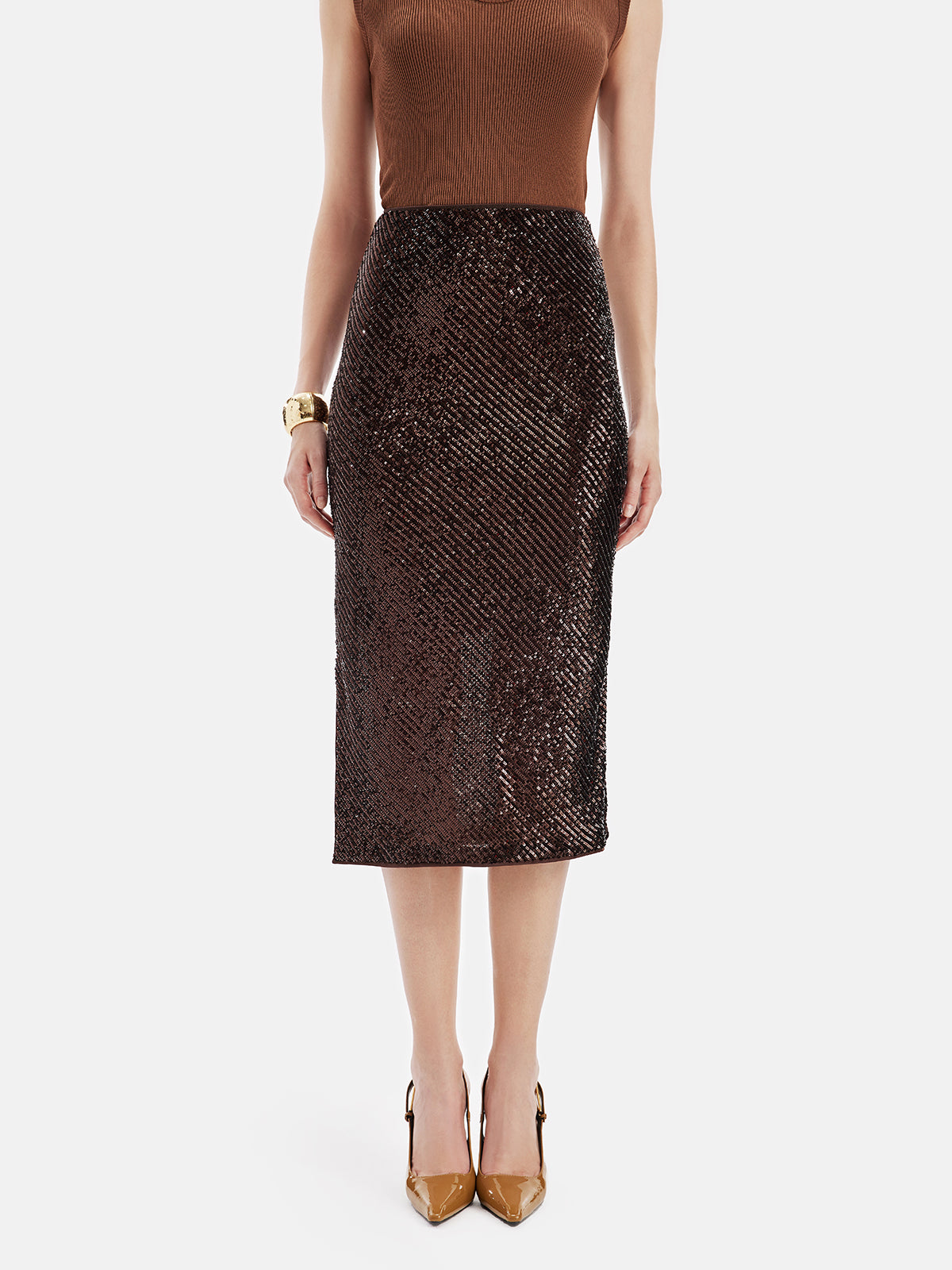 Embellished Sequined Pencil Skirt