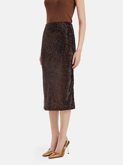 Embellished Sequined Pencil Skirt