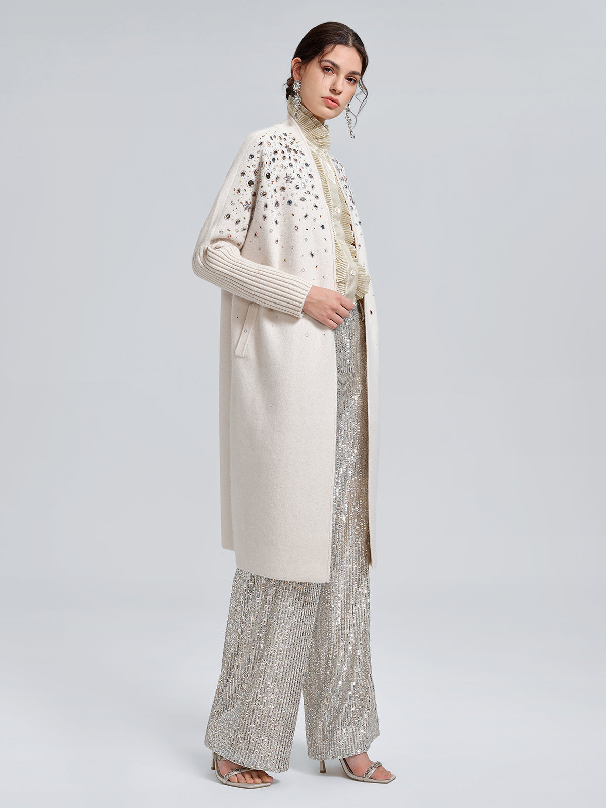 Multicolor Crystal Beaded Embellished Coat